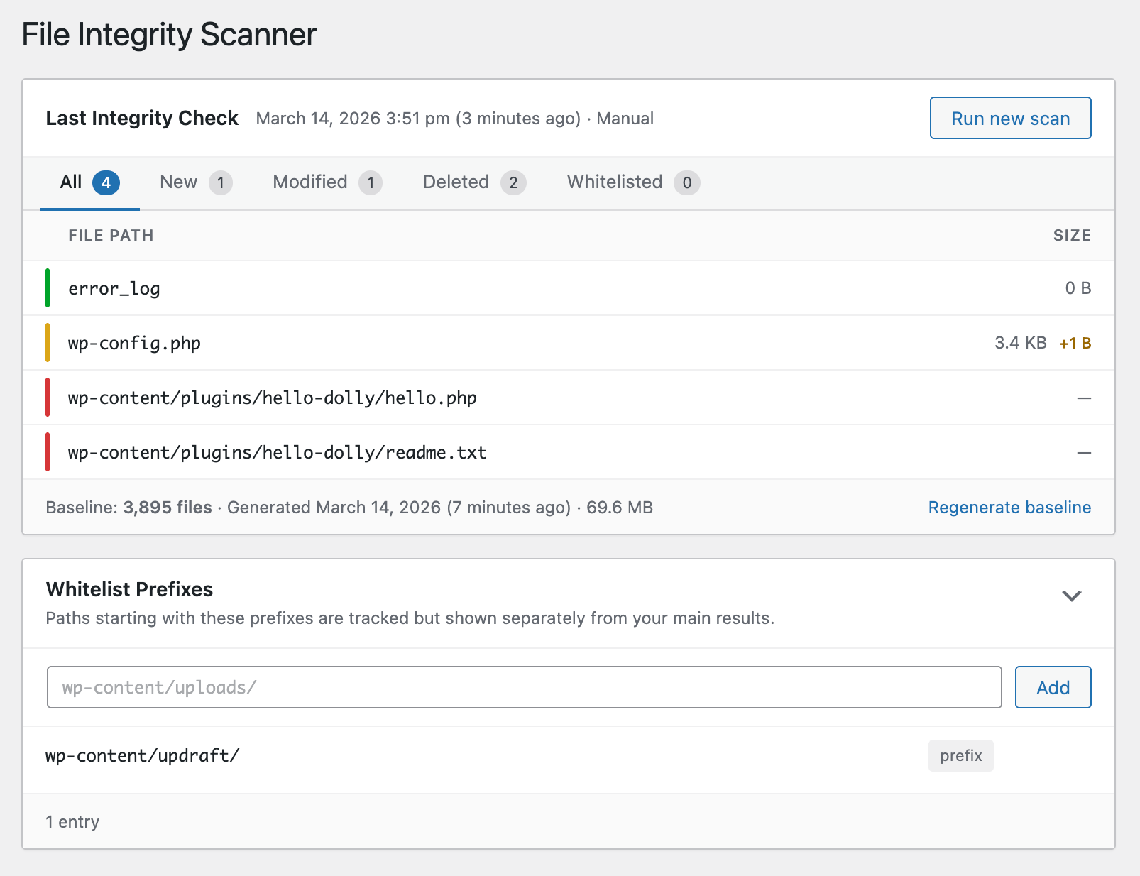 ABC Integrity scan results showing changed files